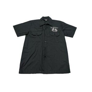 Billy Eight Las Vegas Records Moto Short Sleeve Black Embroidered Shirt Medium